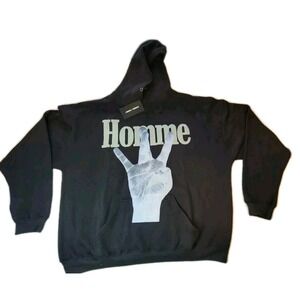 Homme + Femme TWISTED FINGERS HOODIE BLACK WITH CREAM 2XLARGE Streetwear